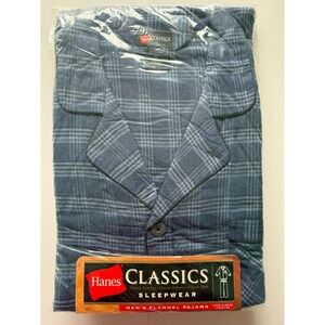 Vintage New Hanes Classics Men's Flannel Sleepwear Pajama Set Blue Plaid Large